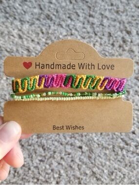Handwoven Multicolor Friendship Bracelet - Pink, Green, Yellow, Purple unisex